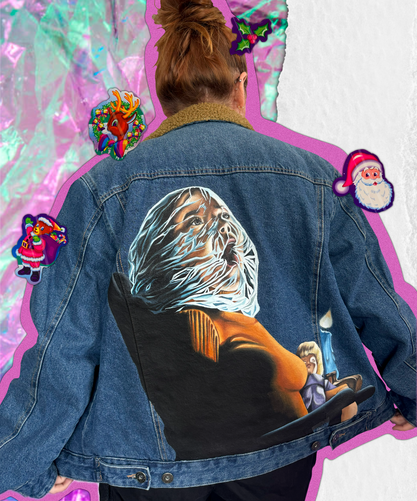 Black Christmas Hand Painted Denim Jacket